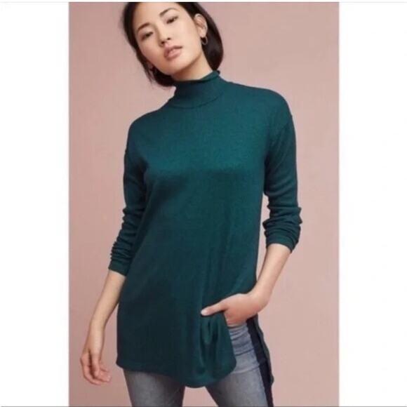 NEW Anthropologie Vanessa Virgnia Green Shimmer Metallic Knit Tunic - Picture 2 of 7